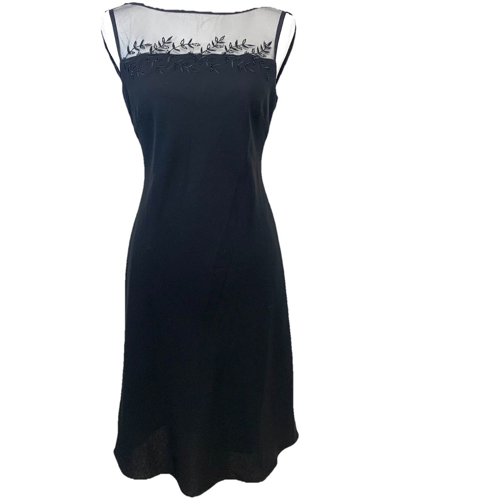 Evan Picone Black Cocktail Dress Classic Beaded Mesh Draped Sz 4 Formal Lined
